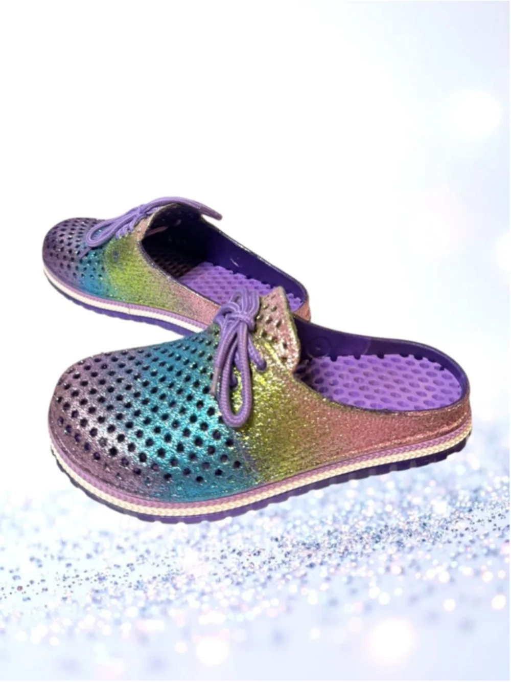 Cromer Resort Wear Glitter Rainbow Air Walk Water Shoes Clogs Sandals Girls 13/1